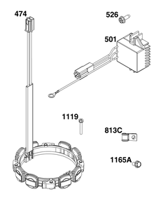 Alternator Group Diagram and Parts List for 61G877-0003-J1 400000 - 699999 Briggs and Stratton Engine